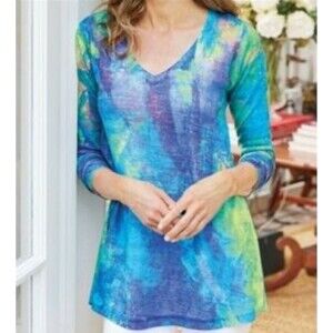 Soft Surroundings Women's "Plein de Coulours" Lightweight Pullover Tunic Art Med